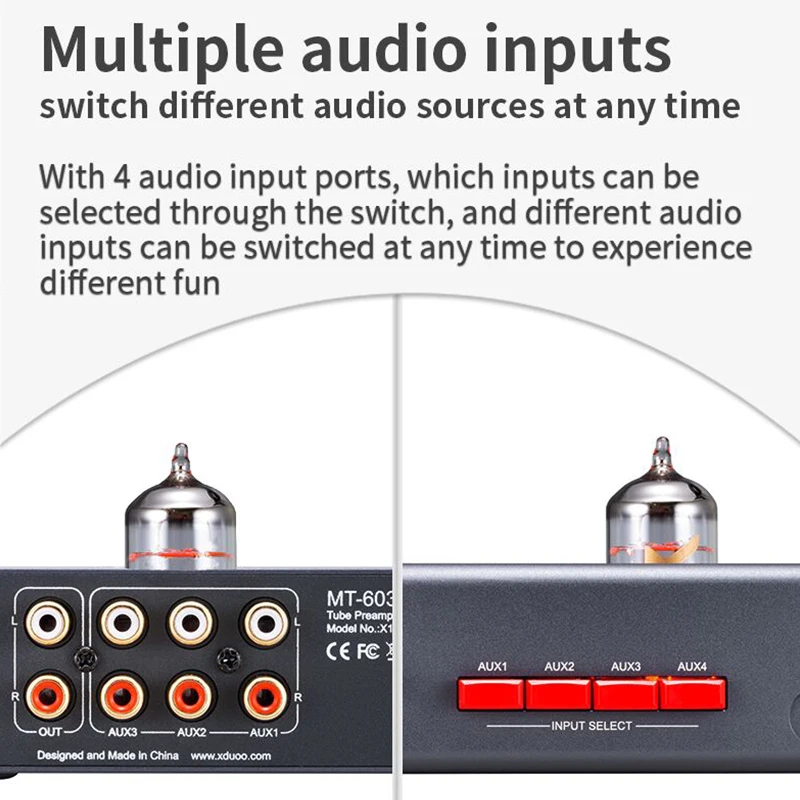 

XDUOO MT-603 Multiple Pre-Amp 4 Audio RCA Input One Audio Output 12AU7 Tube Amplifier