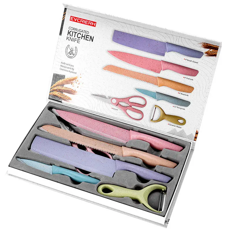 Juego de cuchillos de paja de trigo, utensilio de cocina dom&eacute;stico de material inoxidable ecol&oacute;gico, para cortar pan y fruta-0