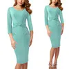 Vfemage Винтаж одноцветное цвет печати рюшами Лук носить на работу молнии vestidos Bodycon Офис Вечерние Партии Женское облегающее платье 361 - Цвет: Light Green 2