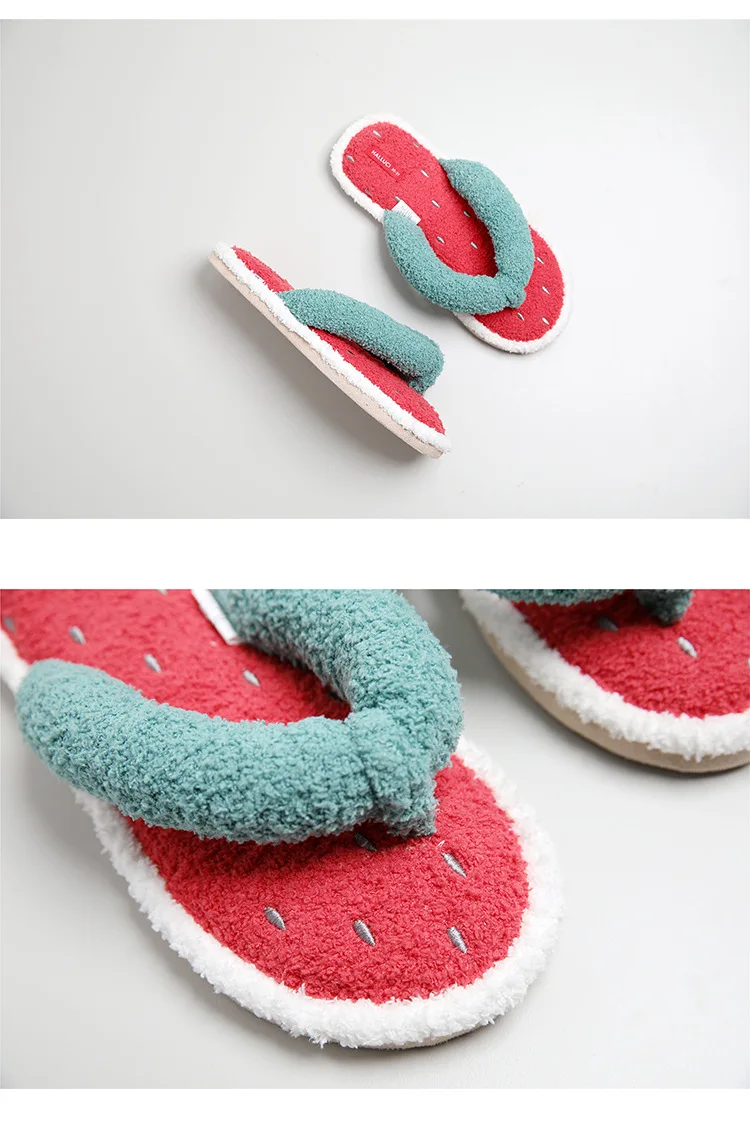 Милые женские домашние тапочки с открытым носком и арбузным мехом Домашние