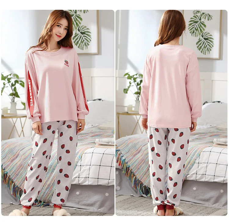 M L XL XXL 3XL 4XL 5XL Женская одежда для сна с длинным рукавом, хлопок, комплекты одежды для сна, осенние пижамы, женские пижамы