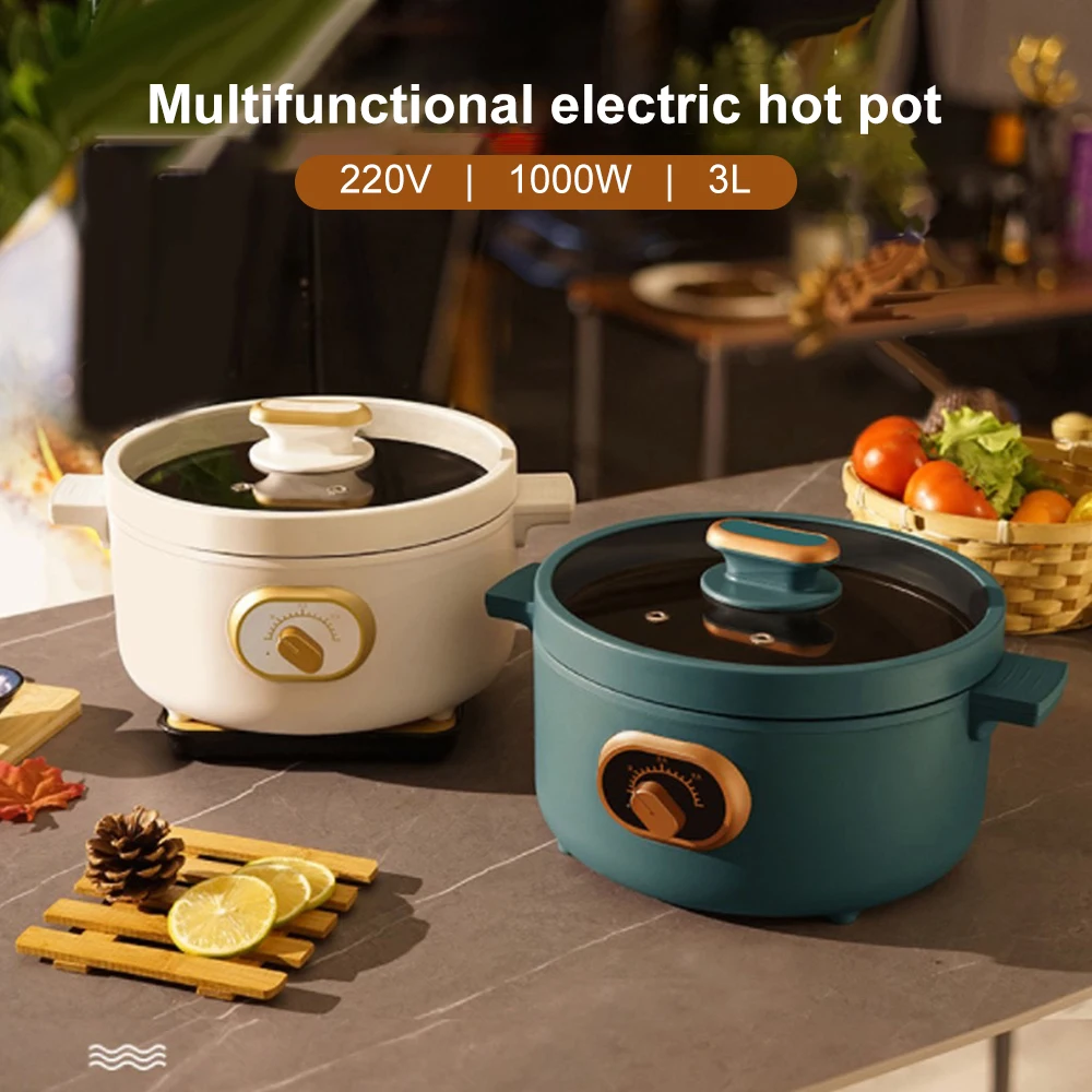 

220V 1000W 2 Layers Multi Cooker Electric Hot Pot 1.5L Household Stewing Machine Frying Pan With Steamer 20cm Diameter