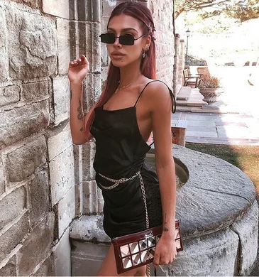 

Women's Sexy Sleeveless Drawstring Pleated Skirt Fashion Halter Solid Color Ladies Dress Satin All-match Sling Dress