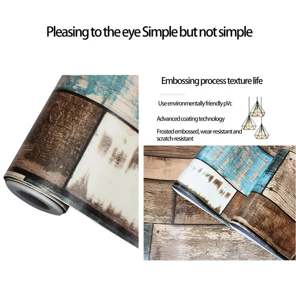 

Retro Faux 3D PVC Wood Grain Wall Stickers Self-adhesive Wood Plank Wallpaper 45cm600cm Roll For Bedroom And Kitchen Decoration