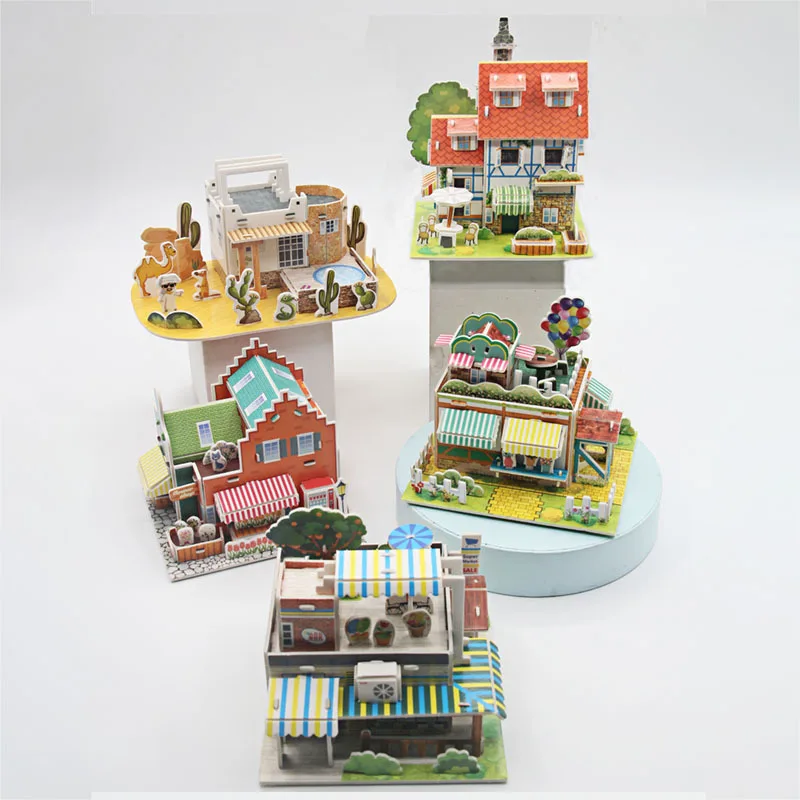 2021 kids 3d stereo puzzle cartoon house castle building model diy handmade early learning educational toys gift for children free global shipping