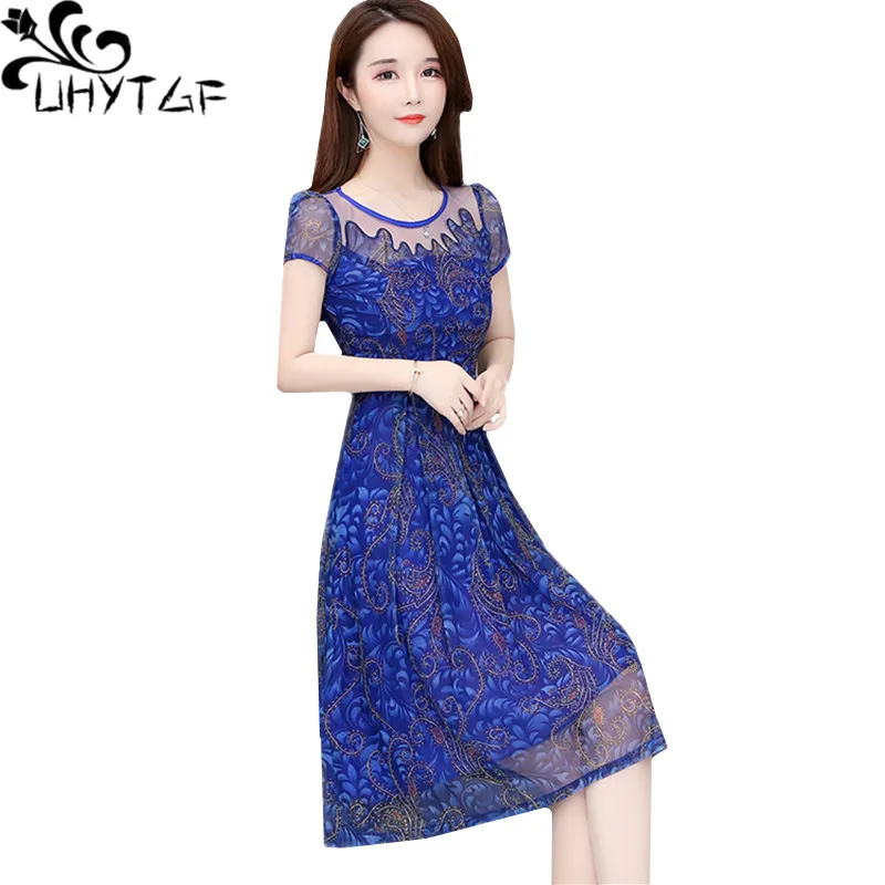 Женское шифоновое платье UHYTGF Элегантное летнее с цветочным принтом и коротким