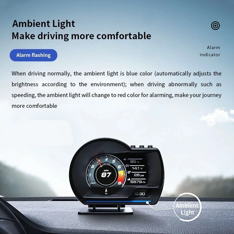 

Multi-function dashboard head-up display OBD2 + GPS vehicle HUD smart speedometer automatic instrument alarm system Turbo Boost
