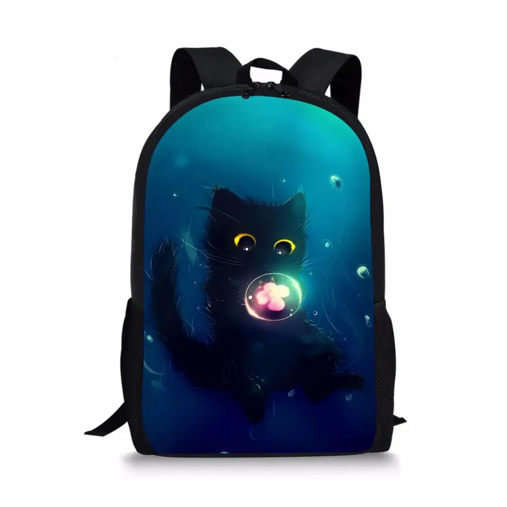 HaoYun Children's School Backpack Black Fantasy Cats Pattern Kids School Book Bags Cartoon Small Animal Painting Travel Backpack