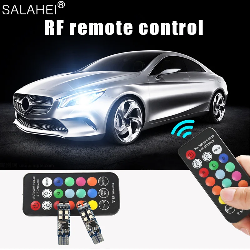 

2PCS New RGB T10 W5W LED Bulb Colorful For Car LED Marker Lamp Position Light With Remote Control DC 12V Reading The width light