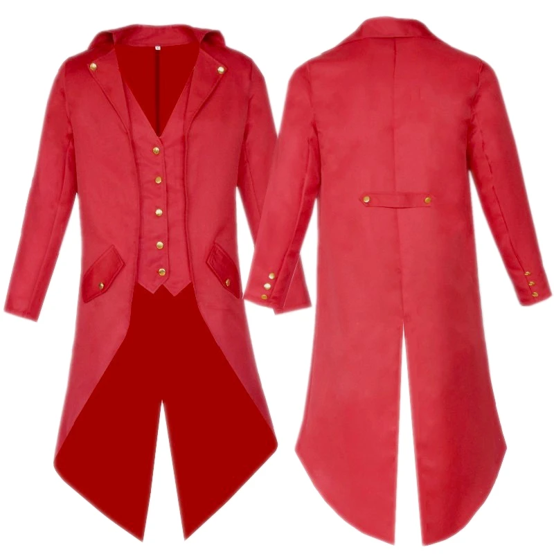 

Men's Retro Tailcoat Suit Jacket Gothic Steampunk Long Jacket Victorian Frock Coat Cosplay Male Single Breasted Swallow Uniform