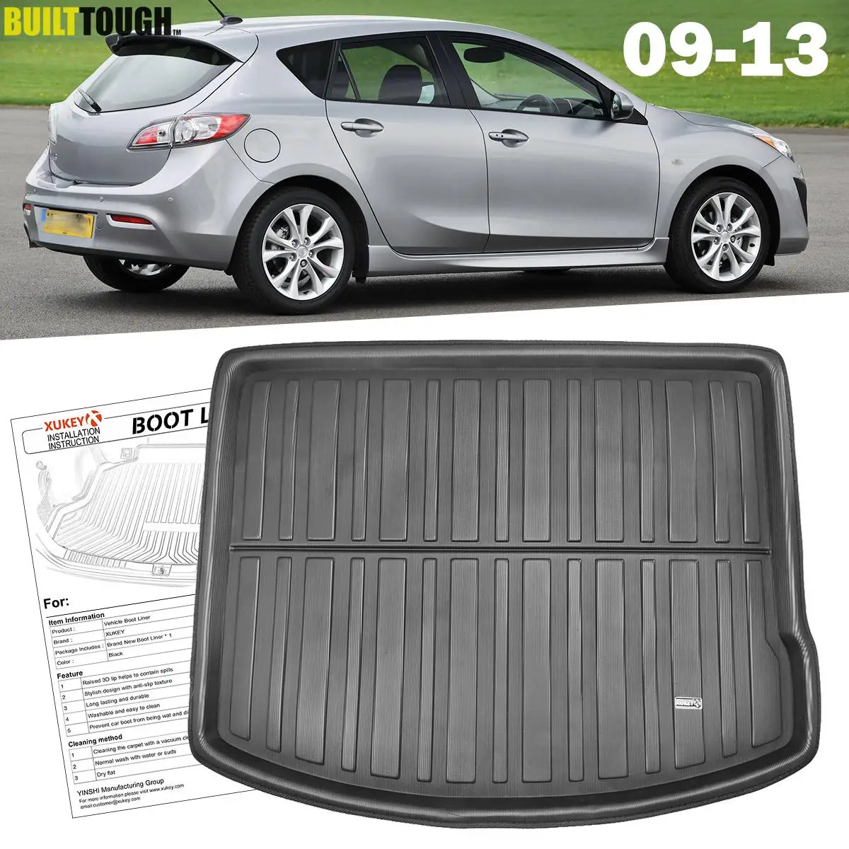 

Fit For Mazda 3 M3 BL Hatchback 2009-2013 Rear Trunk Boot Liner Cargo Mat Tray Floor Carpet Protector 2010 2011 2012