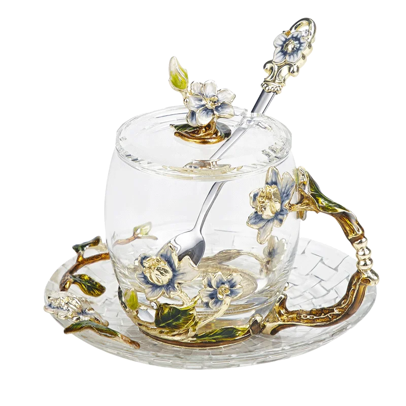 

Enameled Water Cups Heat-resistant Glass Lady Tea Cup Jasmine Household Cups Set In Gift Box
