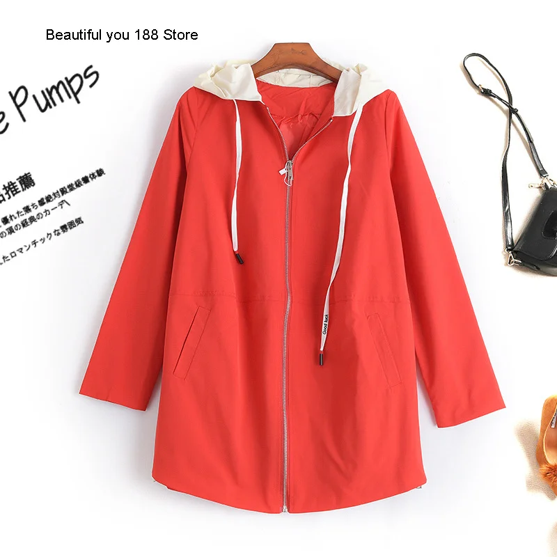 

high-end hooded mid-length zipper all-match slimming women's coat