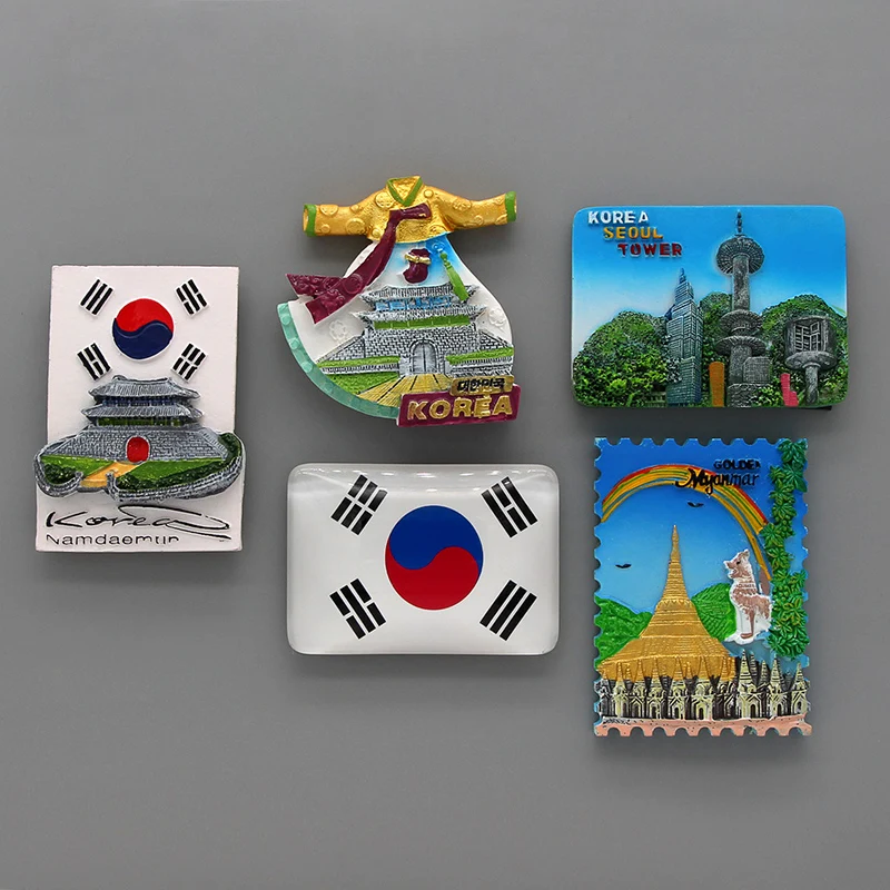 

3D magnetic refrigerator Myanmar tourism souvenir in chonglimen South Korea national flag magnet fridge magnets collection gifts