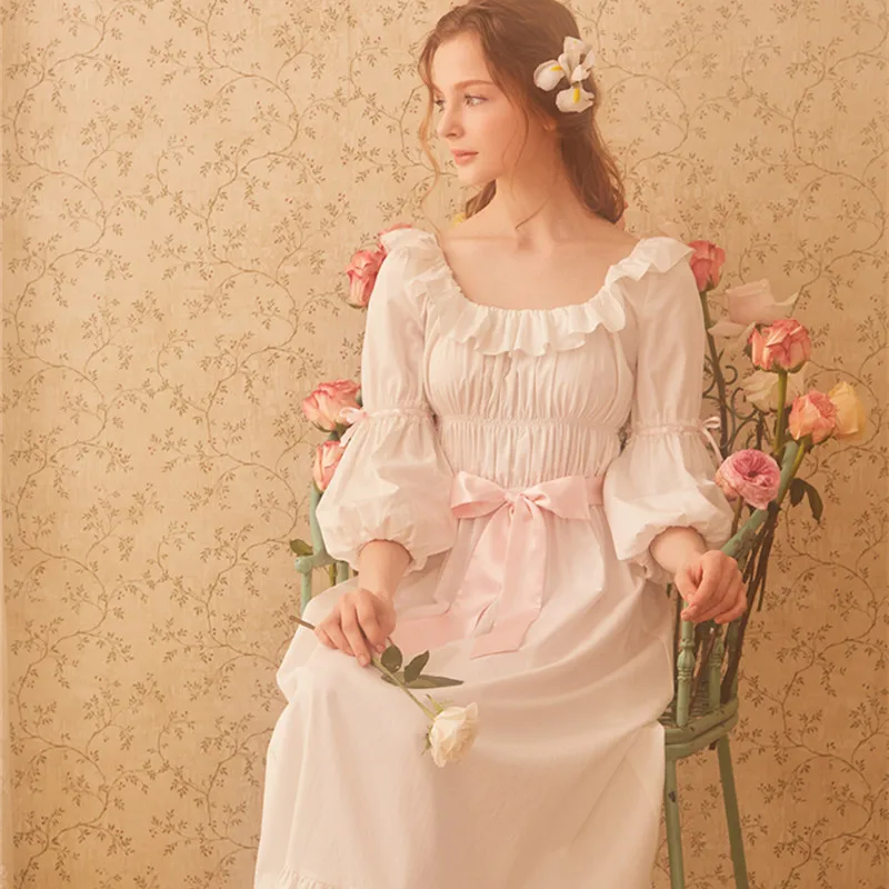 Хлопковая ночная рубашка Женская королевская винтажная Пижама Повседневная