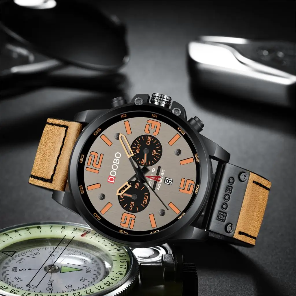 

DOOBO Men Watches New Top Luxury Brand Waterproof Sport Wrist Watch Quartz Military Genuine Leather Relogio Masculino 8314