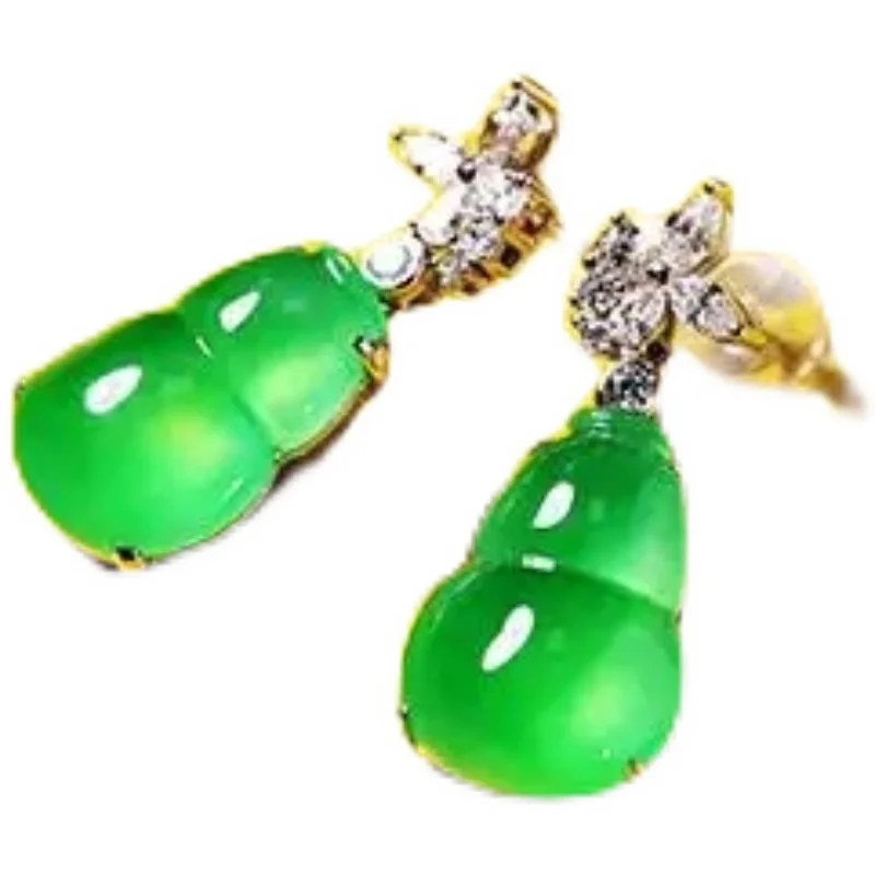 

Refreshing Green! Full of Light! Mine Timber High Ice Gourd Earrings Ear Studs Strong Fluorescent S925 Sterling Silver