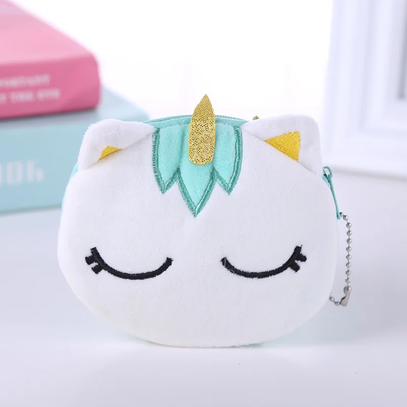 

HOT Soft Plush Cartoon Unicorn Women Coin Purse Mini Cute Oval Zipper Children Girl Coin Wallet Card USB Cable Bag Key Wallet