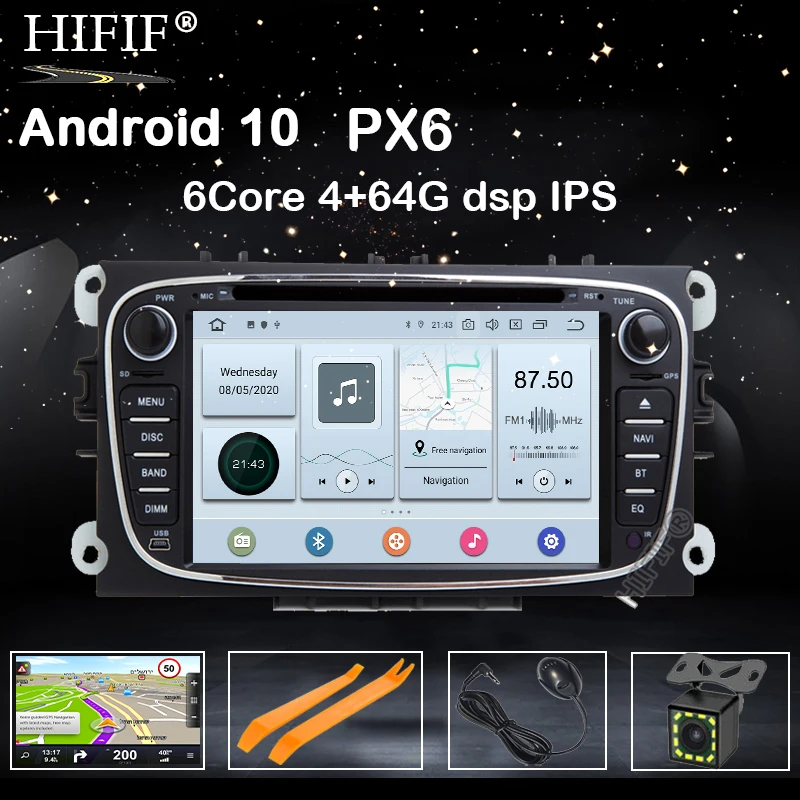Verkauf PX6 DSP IPS BILDSCHIRM 4G Android 10.0 2 Din Auto Multimedia-player Für Ford FOCUS MONDEO S-MAX C-MAX GALAXY Kuga GPS Stereo