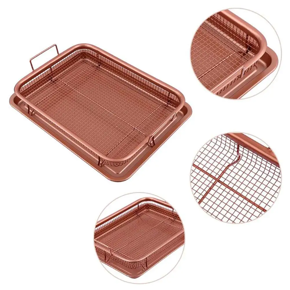 Non-Stick Air Oven Fry Pan with Tray & Mesh Basket Set Crisper Frying for Chicken French Fries Kitchen Tools |