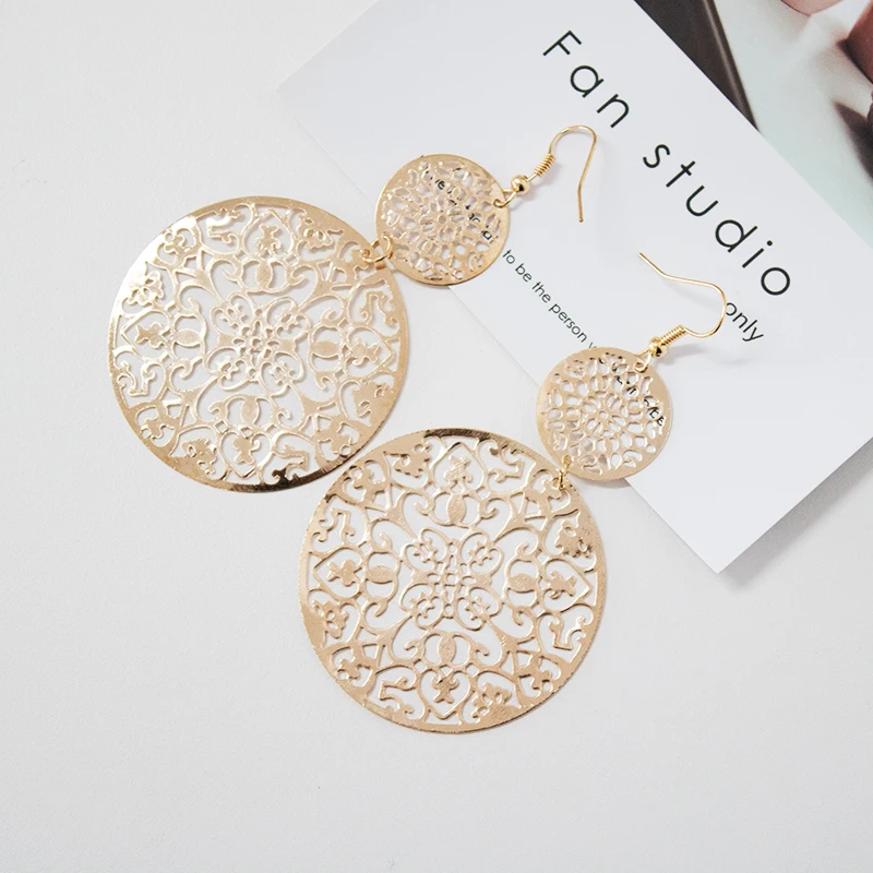 Серьги бижутерия замечательный золотой цвет полые круглые серьги-подвески