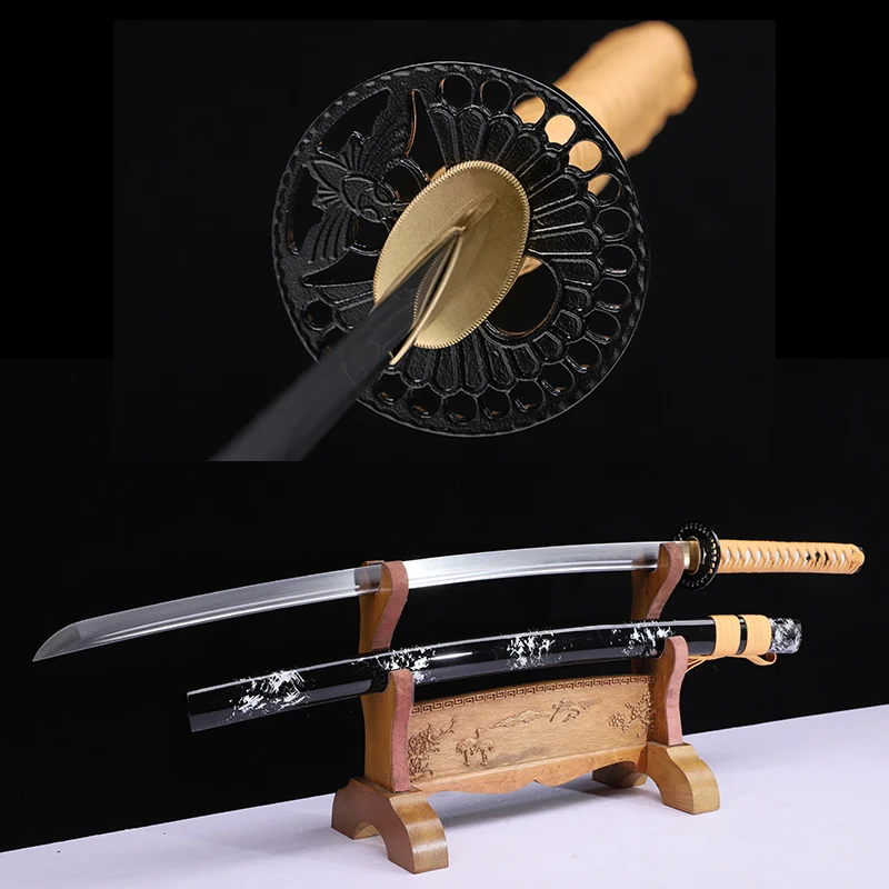 

Japanese Katanas 1045 High Carbon Steel Oil Quenched Blade Razor Sharp Wooden Scabbard Full Tang Handmade Real Swords