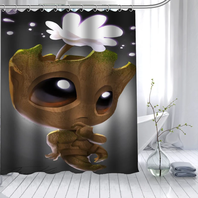 Hot Sale Baby Groot Cartoon Custom Shower Curtain 3D Waterproof Polyester Fabric Bath 12 Hooks For The Bathroom | Дом и сад