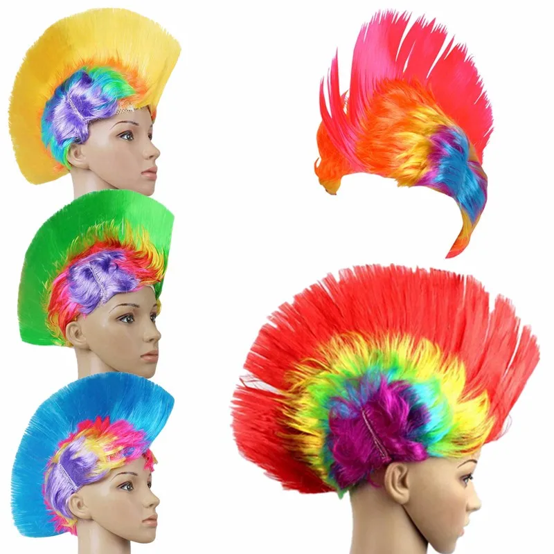 

9 Styles Funny Rainbow Punk Costume Masquerade Headdress For Women Men Cockscomb Hair Wig Mohawk Hairstyle Halloween Party Bar