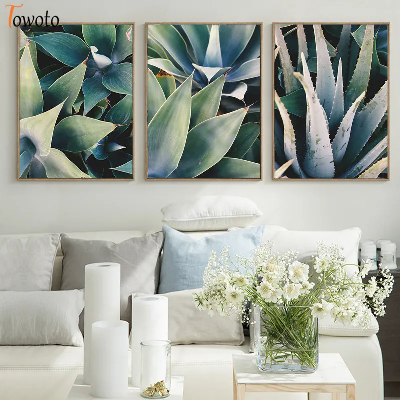 Постер с растительным принтом суккулентов Картина на холсте зелеными листьями