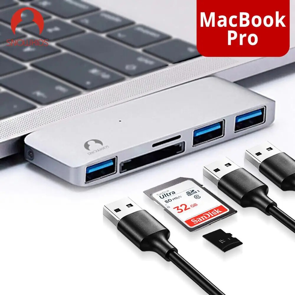 Концентратор USB C Snowkids адаптер 3 0 с кард ридером TF SD для MacBook Pro/Air Type Hub 12 &quot13&quot
