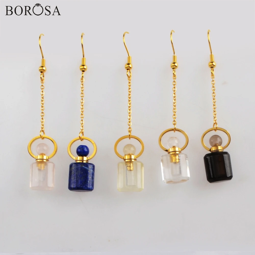 

BOROSA 2Pairs Gild Multi-kind Natural Stone Perfume Bottle Shape Drop Earring White Crystal Quartz Lapis Earrings Jewelry WX1190