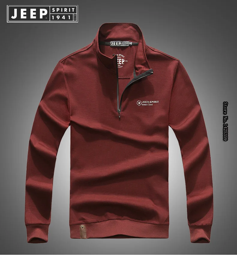 JEEP SPIRIT брендовая Осенняя футболка мужская с длинным рукавом Стенд половина на молнии воротник Теплая мужская футболка однотонная футболка homme
