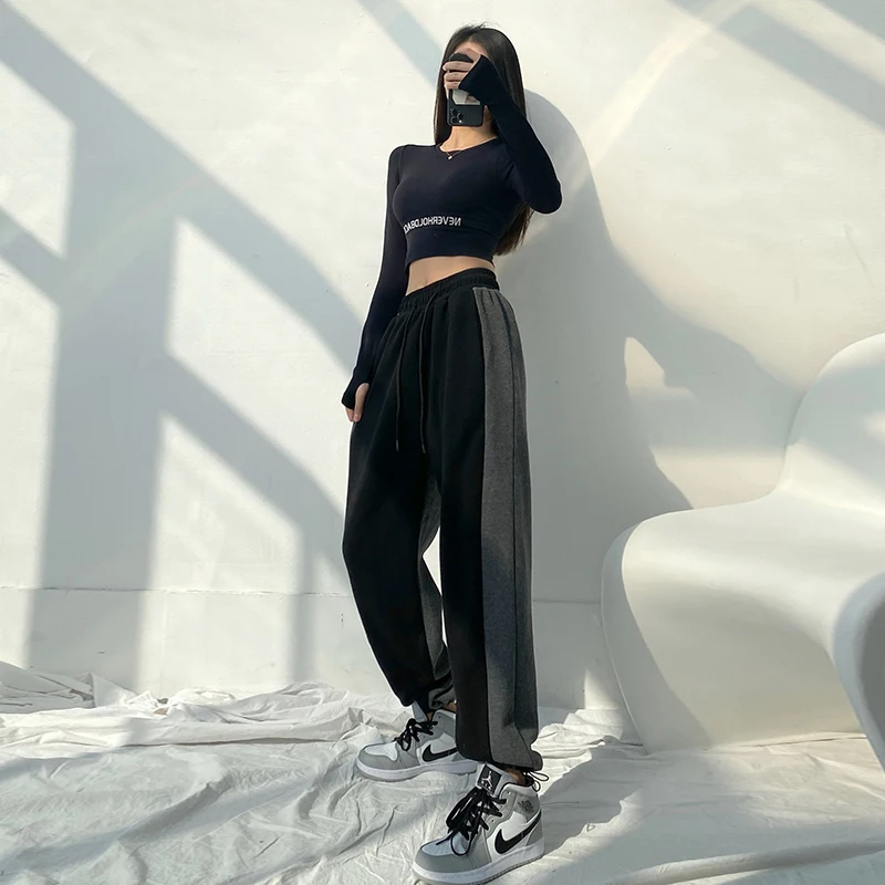 

Женские уличные спортивные свободные универсальные брюки жареного цвета с широкими штанинами для похудения, новинка 2021, модные прямые повс...