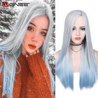 wignee white to blue synthetic wig long straight side part hair hair bundle with closure party game of pre colored bundle wigs