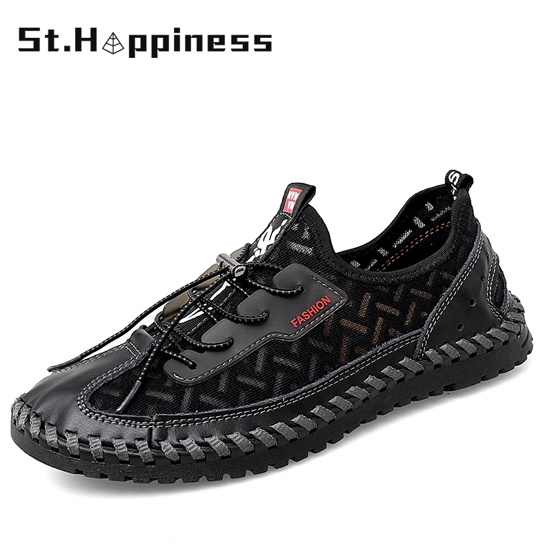 

2021 Summer New Men's Casual Handmade Shoes Fashion Comfortable Driving Shoes Outdoor Light Mesh Driving Flat Shoes Big Size 47