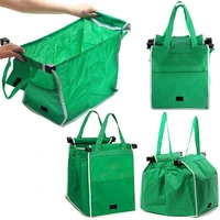 new large capacity foldable green cloth handbags shopping bag reusable trolley clip to cart grocery supermarket storage bags