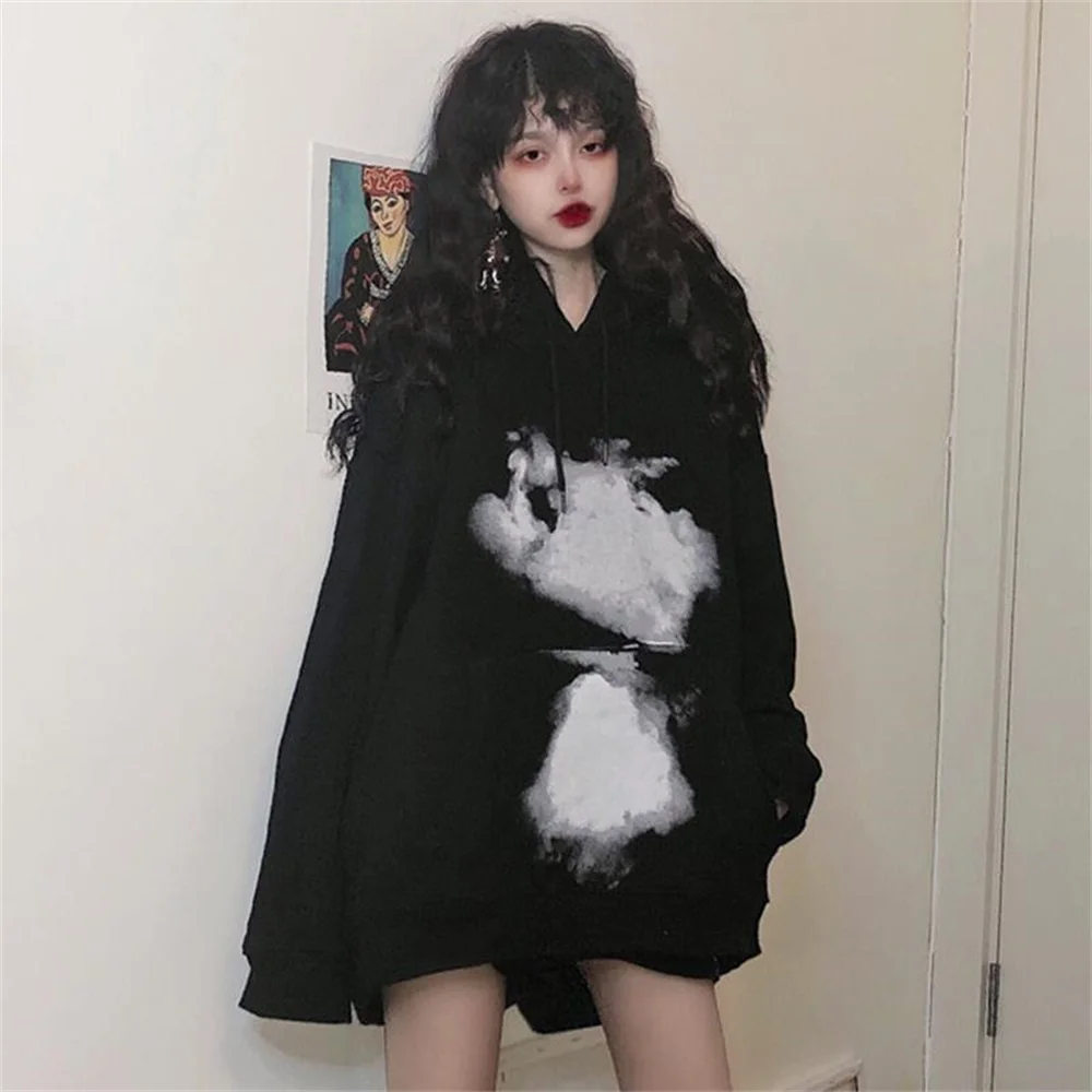 

Cool Dark Girl Print Hoodie Sweatshirt Harajuku Oversize Loose Long Sleeve Women Korean Style Hip Hop Solid Pullovers Hoodies