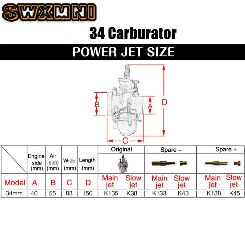 Новый Серебряный карбюратор PWK 34 мм для Mikuni Запчасти 100 300cc скутеры с Мощность