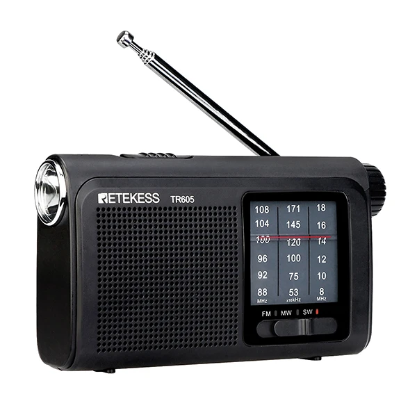 Retekess TR605 3 полосы FM/MW/SW портативный радио с перезаряжаемой батареей супер яркий светодиодный фонарик для аварийного освещения