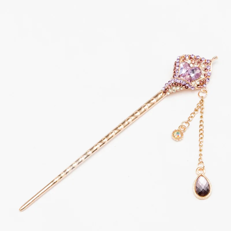 Кристальные стразы палочки для волос с цветком лилии КАПЛЕВИДНАЯ металлическая