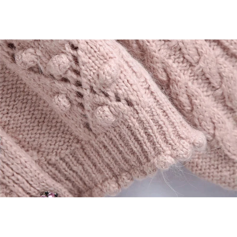 

Merodi Women Autumn Fashion Jewellery Button Za Pink Sweaters Female Casual Long Sleeve V-NECK Knitted Thick Cardigans Tops Chic