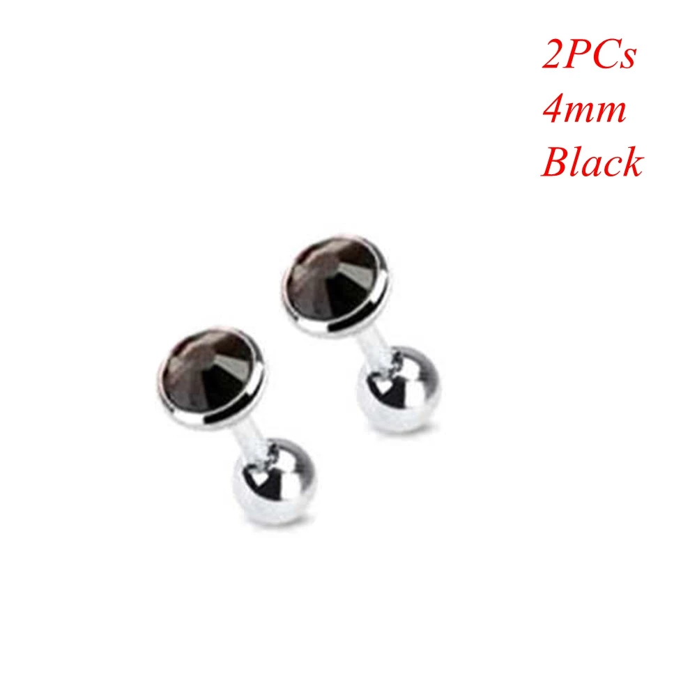 4mm black 2 шт хирургическая сталь драгоценный камень штанга ушной хрящ трагус спираль серьга-гвоздик для пирсинга Циркон многоцветные серьги гвоздики ювелирные аксессуары - Окраска металла: 4mm black