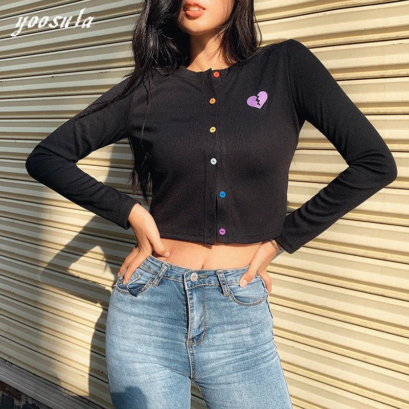 yoosula Ladies Knitted Sweater Women Streetwear single breasted knit shirt long Sleeve slim mutil color button Autumn outfit |