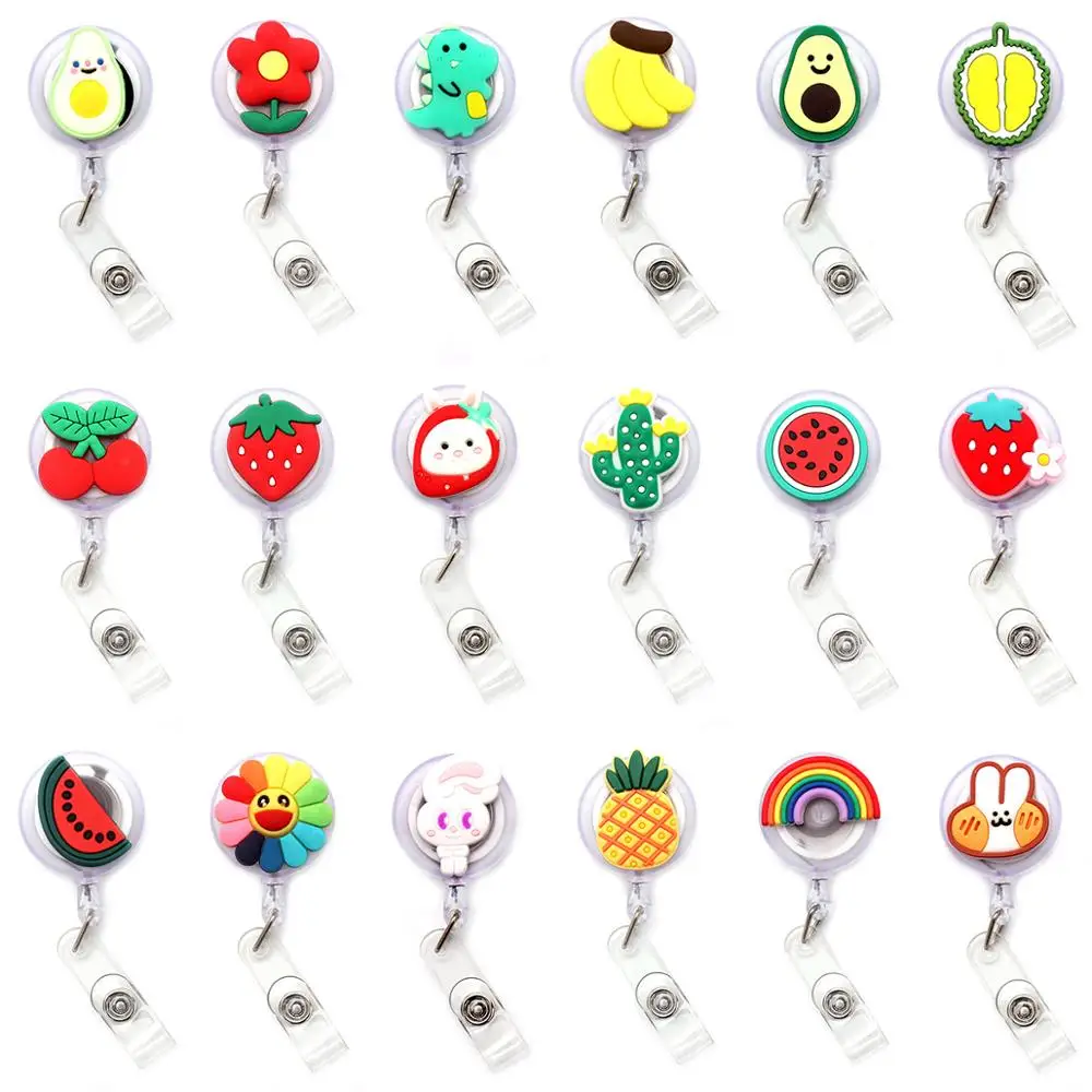 

New 60cm Silicone Cute Fruits & Flowers Retractable Badge Reel Student Nurse Exhibition Enfermera Name Card ID Card Chest