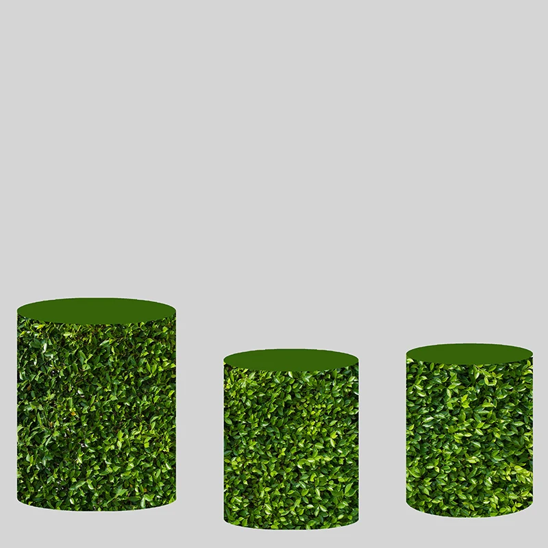 

Green Leaves Round Cylinder Covers Background Customize Size and Colour Plinth Cover Vinyl Elastic Cake Table Banner