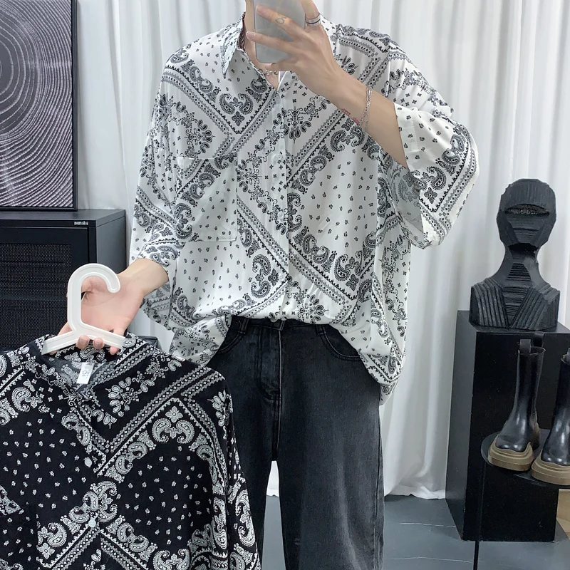 

2021 new casual loose men's shirts street hip hop trend