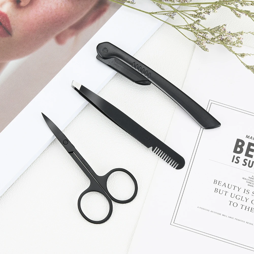 3 шт./набор пинцет для черных бровей с плоским наконечником изогнутые ножницы