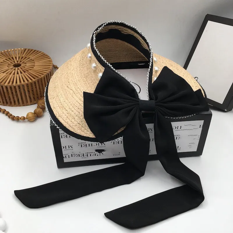 Новинка весенне-летняя модная женская шляпа из лучистой травы с жемчугом для