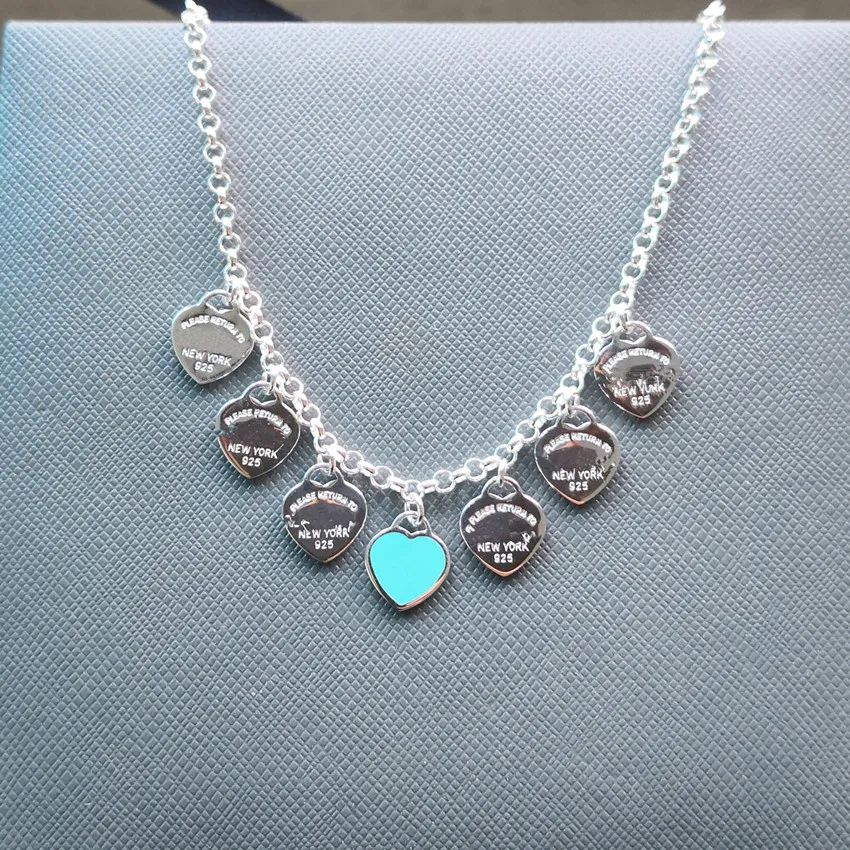 

S925 sterling silver ladies heart-shaped tag enamel tag ladies classic necklace European and American popular Valentine's Day gi