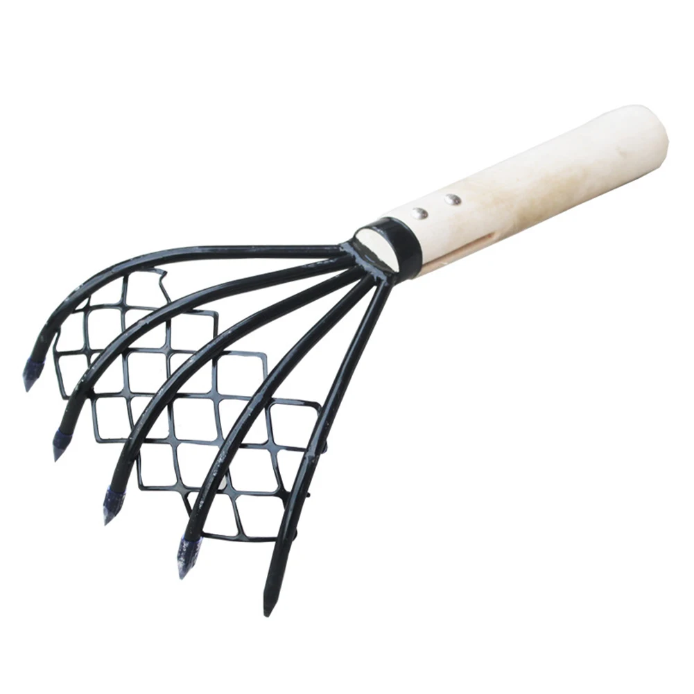 

Clam Rake With Net 5 Claw Wood Handle Rake Shell Digging Tool Dig Seafood Accessories Rake Escarificador De Cesped Rastrillo